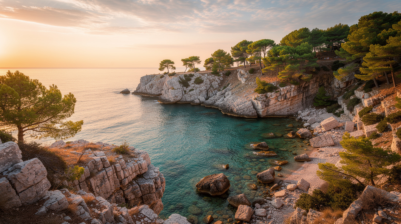 Scenic Adriatic coastline in Croatia at golden hour